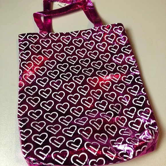 NWT Pink Shiny Tote Bag with Hearts - Picture 1 of 4